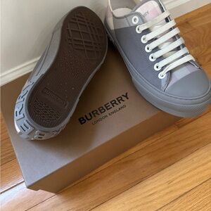 Burberry Gray and Cream Plaid Sneakers